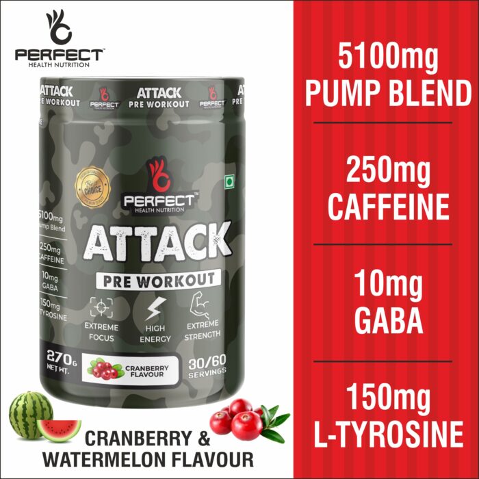 Perfect Health Nutrition Attack (Pre-workout) with 250mg Caffeine Helps in Better Endurance Increased Energy Elevated focus & Reduces Fatigue (270gm, 30/60 Servings) - Image 6