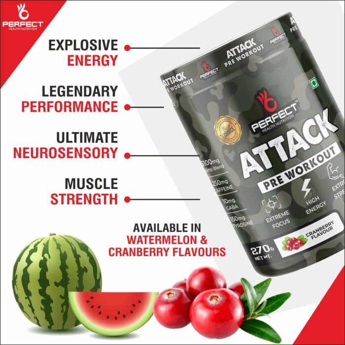 Perfect Health Nutrition Attack (Pre-workout) with 250mg Caffeine Helps in Better Endurance Increased Energy Elevated focus & Reduces Fatigue (270gm, 30/60 Servings) - Image 4