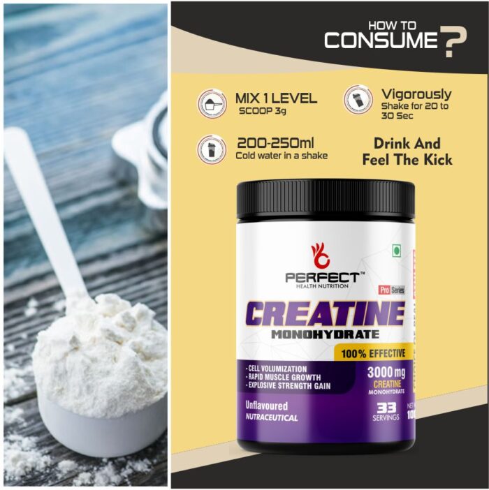 PERFECT HEALTH NUTRITION CREATINE MONOHYDRATE (UNFLAVOURED) 100GM  (33 Serving) - Image 7