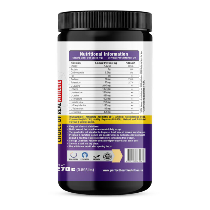Perfect Health Nutrition EAA (Essential Amino Acids) Intra-Workout/Post Workout 270 Grams - Image 2