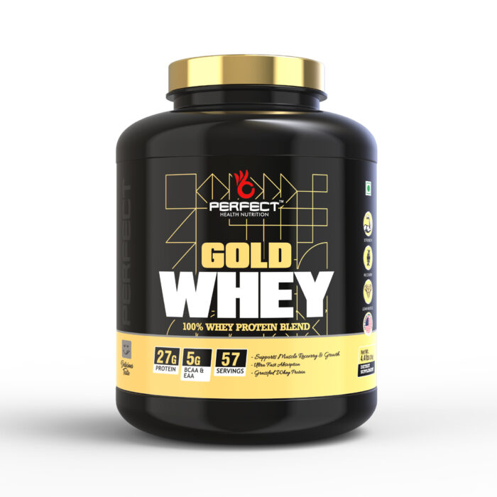 Perfect Health Nutrition GOLD WHEY (Whey Protein concentrate), 27g Protein per serving with Digestive Enzymes ( 2 kg / 4.4 lb, 57 Servings)