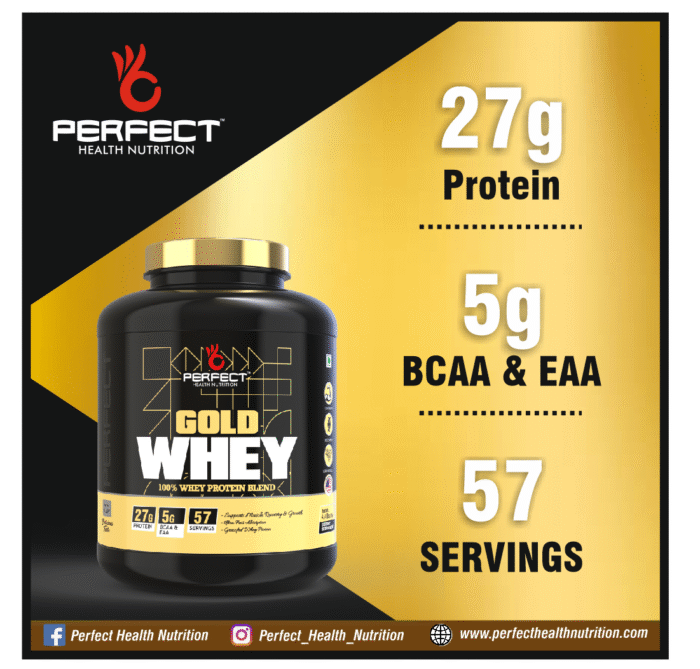 Perfect Health Nutrition GOLD WHEY (Whey Protein concentrate), 27g Protein per serving with Digestive Enzymes ( 2 kg / 4.4 lb, 57 Servings) - Image 5