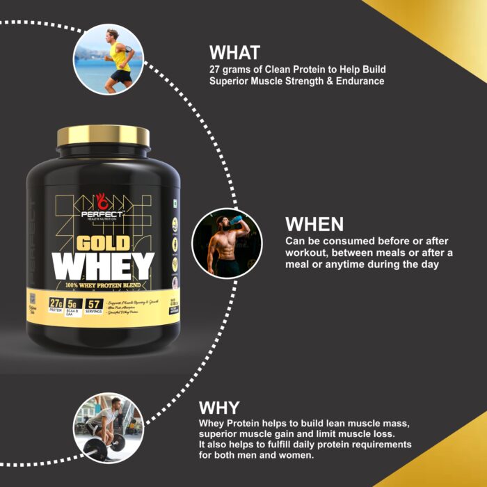 Perfect Health Nutrition GOLD WHEY (Whey Protein concentrate), 27g Protein per serving with Digestive Enzymes ( 2 kg / 4.4 lb, 57 Servings) - Image 8