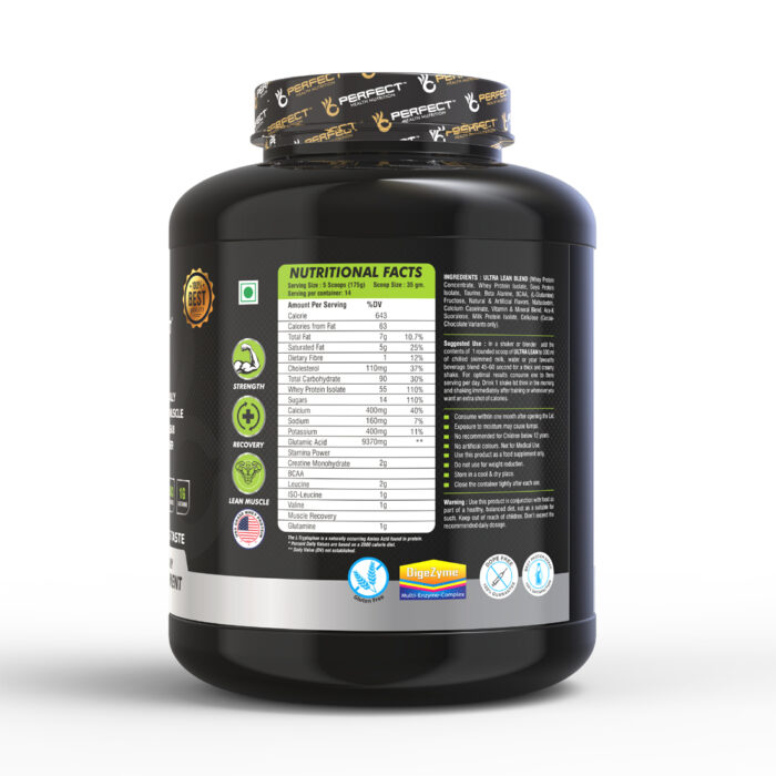 Perfect Health Nutrition Ultra Lean, Lean Muscle Mass Gainer with Digestive Enzymes (Chocolate , 2.5 kg / 5.5 lb) - Image 2